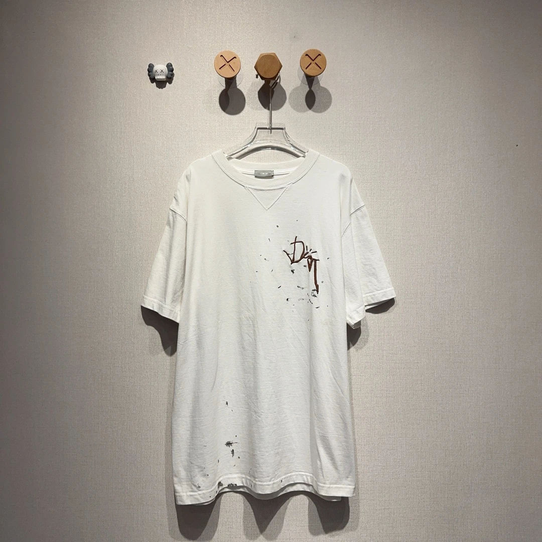 未使用 DIOR/迪奥 Travis Scott 联名款白色泼墨刺绣短袖/L码