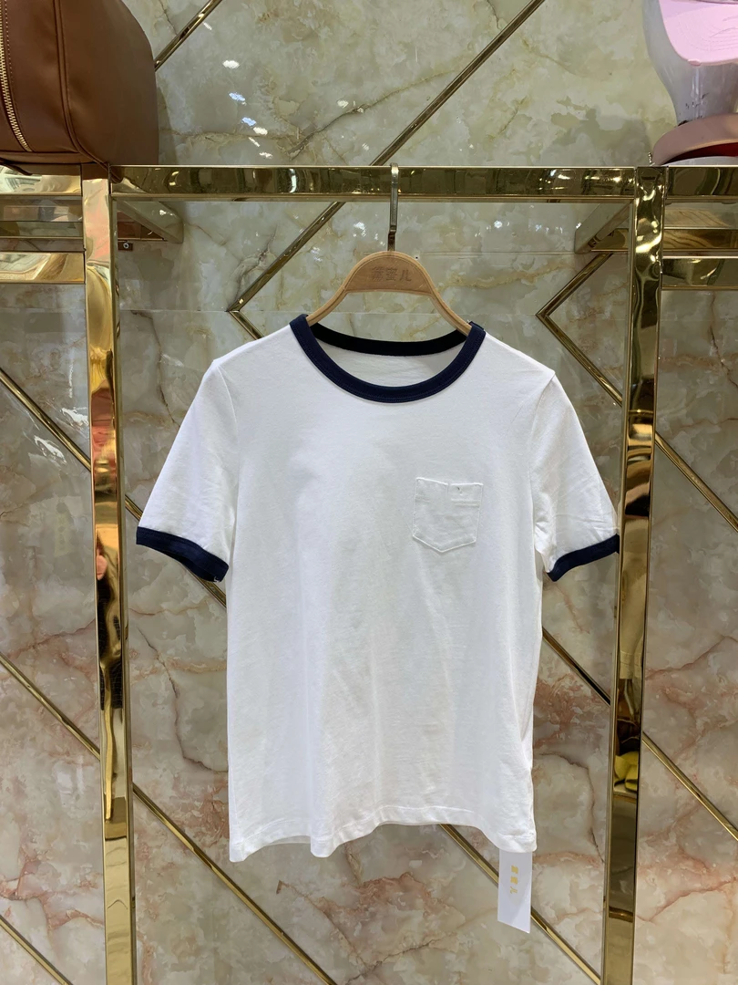 黛蜜儿2025新款袖领口蓝边短袖T恤