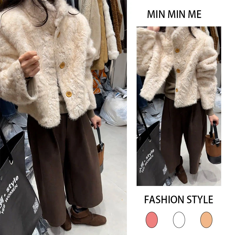 2025秋冬季新款设计感慵懒风立领外套女搭配百搭休闲阔腿裤两件套