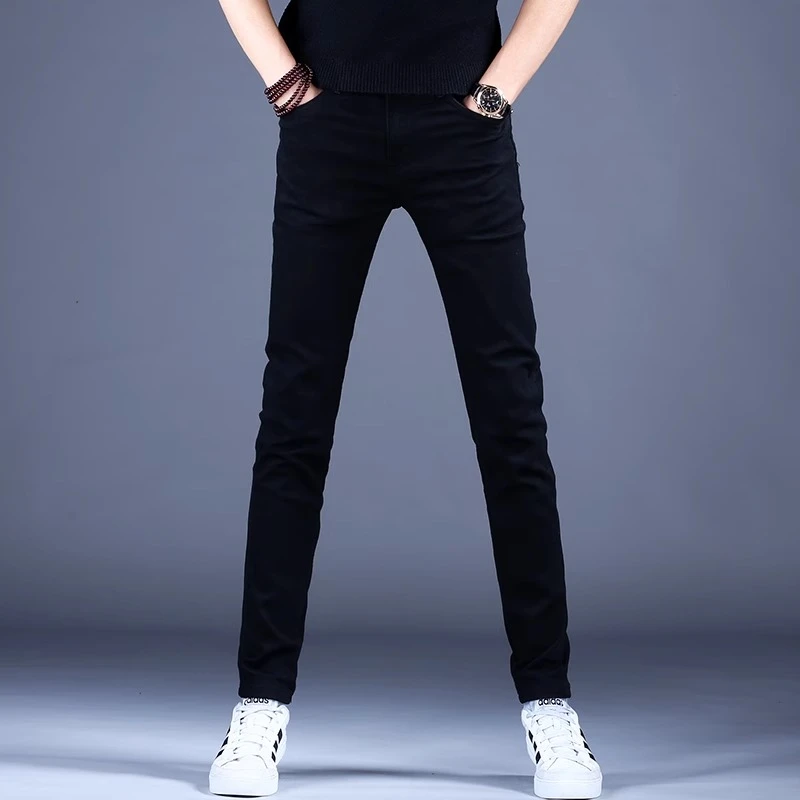 2025春季新款牛仔裤子黑色百搭时尚修身刺绣小脚裤男潮流经典166