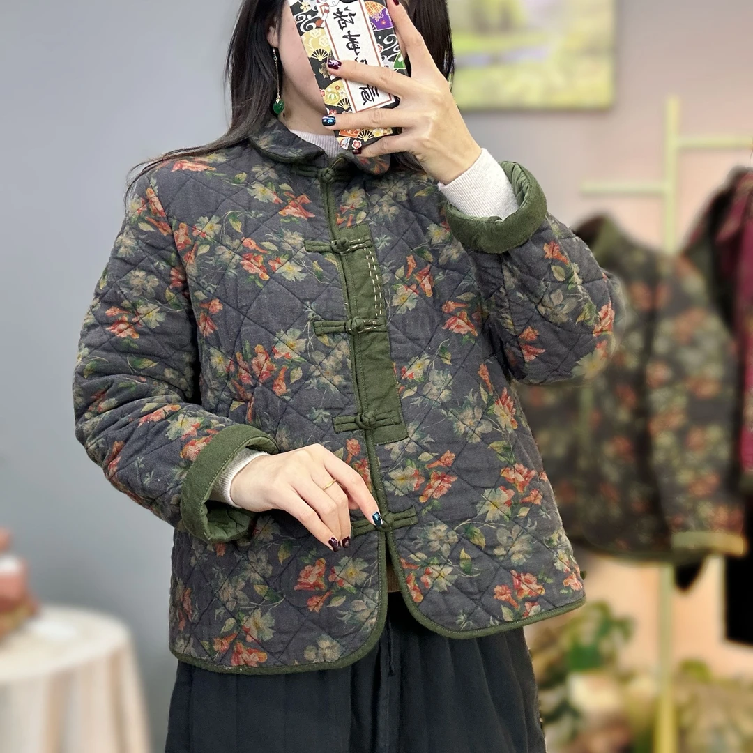 【喜上眉梢】新款新中式刺绣亚麻夹棉外套复古手工盘扣外衣