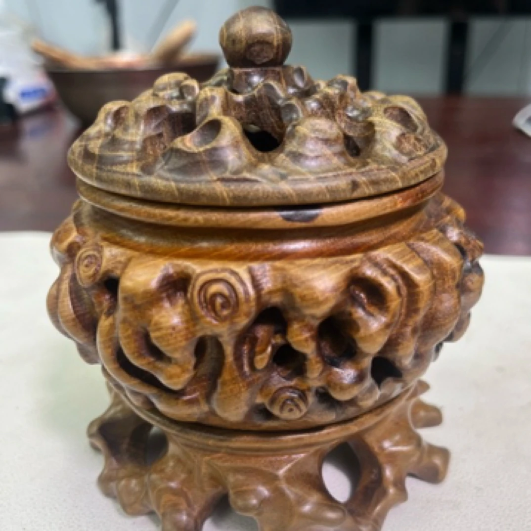 金丝楠木手工镂空根雕工艺香薰炉88