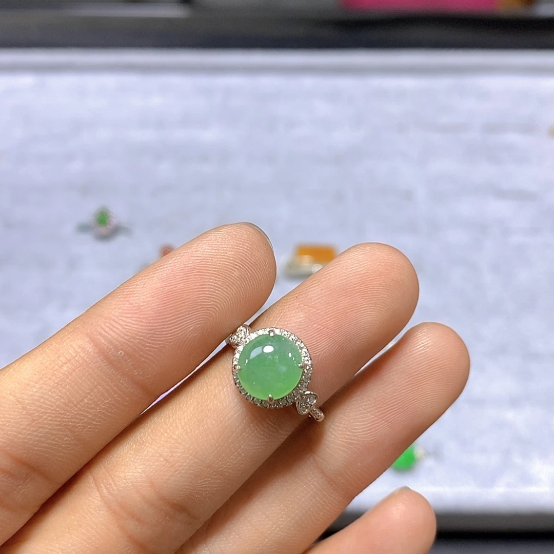翡翠戒指银S925镶嵌24号