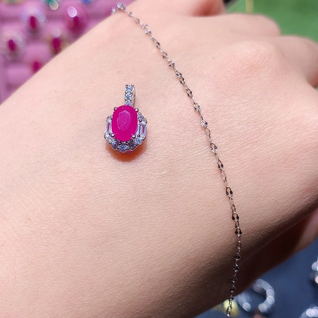 知***惜红宝石吊坠(赠链)银S925镶嵌
