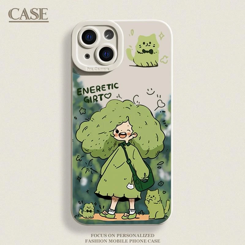 叮霖绿色元气女孩适用iPhone16/15pro天使眼12手机壳14苹果13软套
