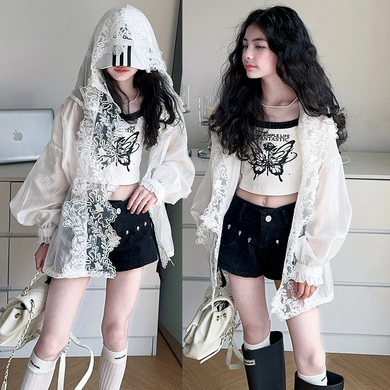 童装女童夏季波西风花边防晒衣6-23岁15中大童女孩百搭舒适防晒衣