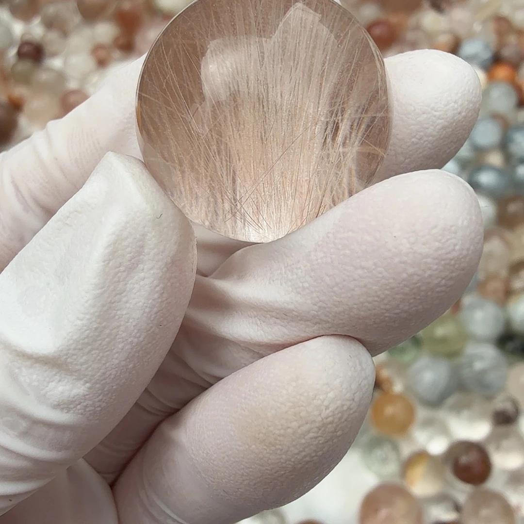 ****️珠宝半成品水晶未镶嵌兔毛22.1mm定制不退换