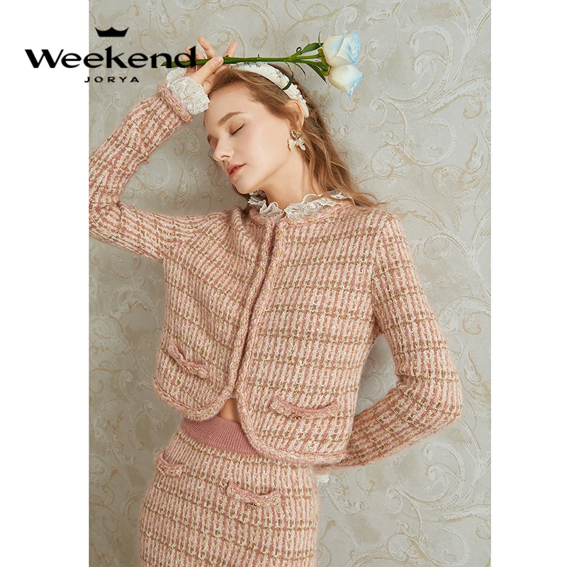 卓雅周末荷叶蕾丝拼接针织小香风修身外套EJWCDR79