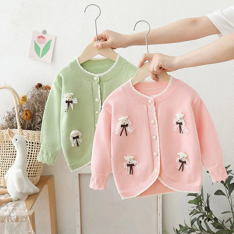春装2025新款宝宝甜美针织衫短款小女孩开衫上衣