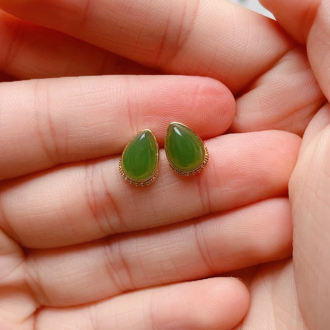 银S925镶嵌和田玉耳饰