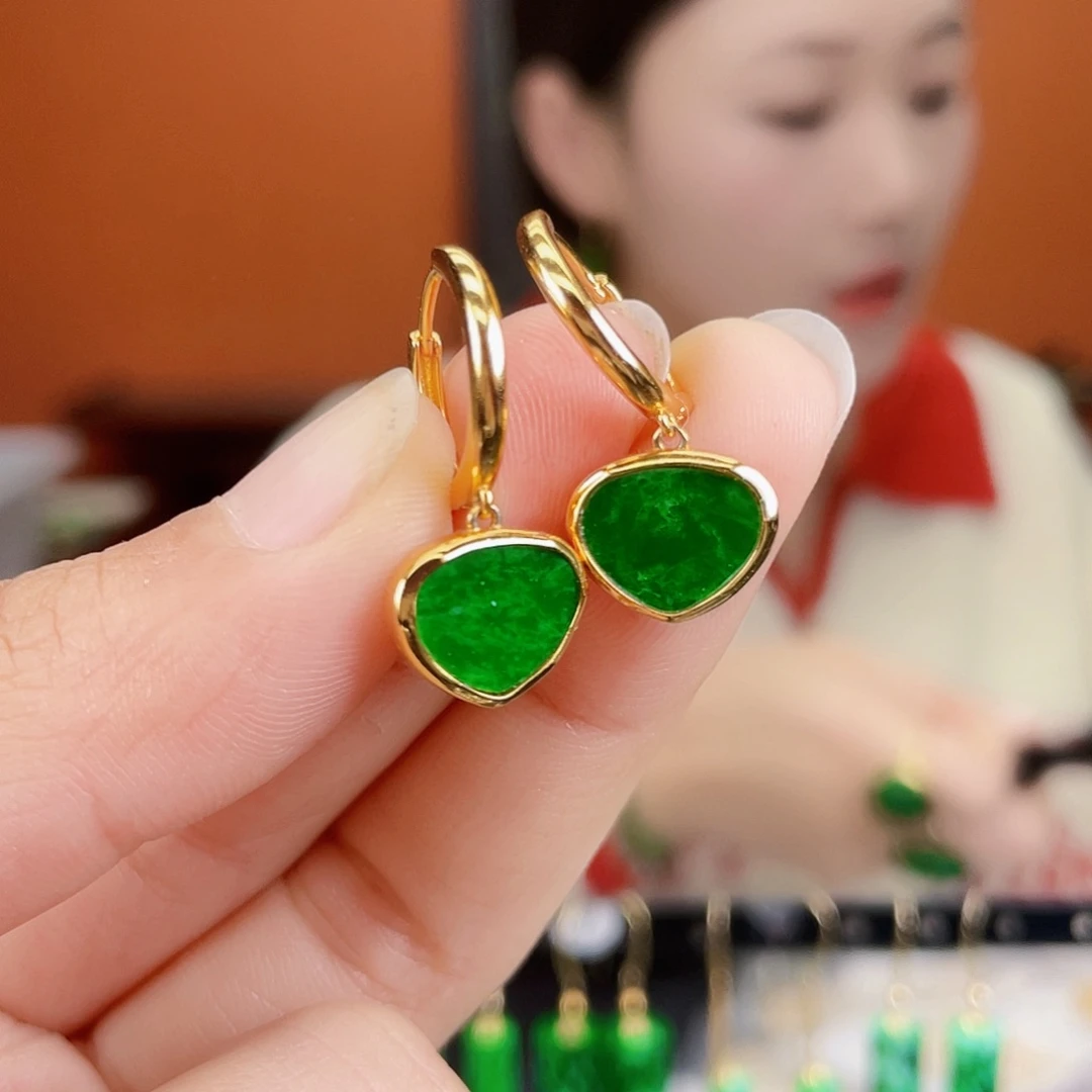 翡翠银S925镶嵌耳饰