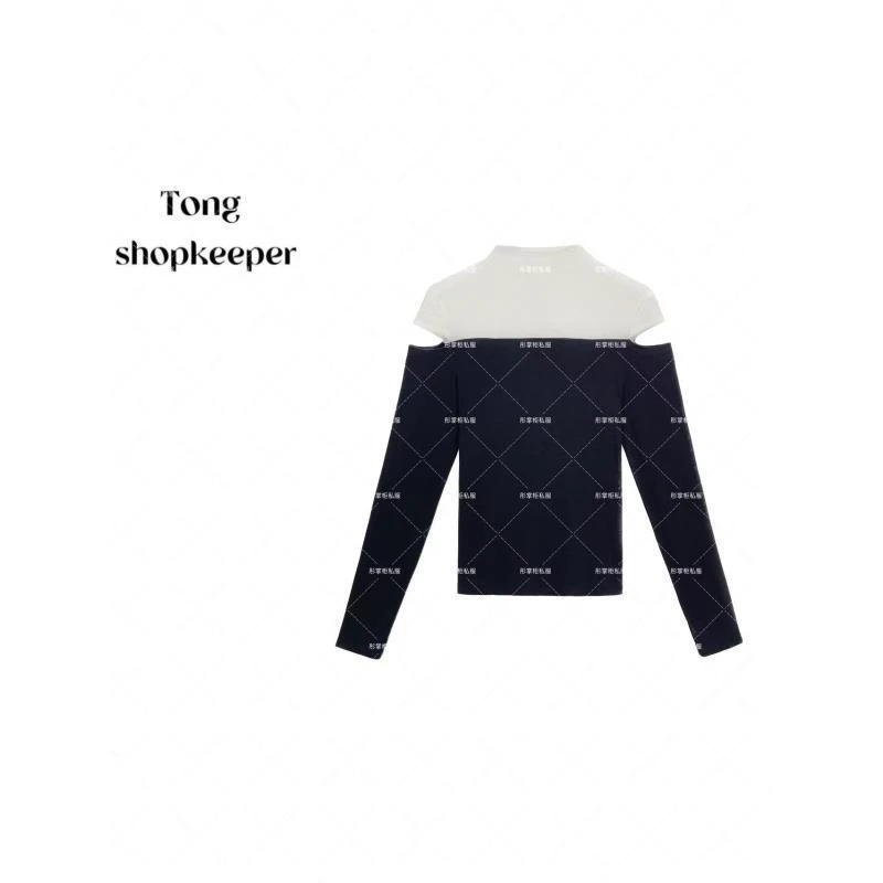 QJ/彤掌柜1682370 秋款25美拉德撞色羊毛天丝走秀款显瘦气质上衣