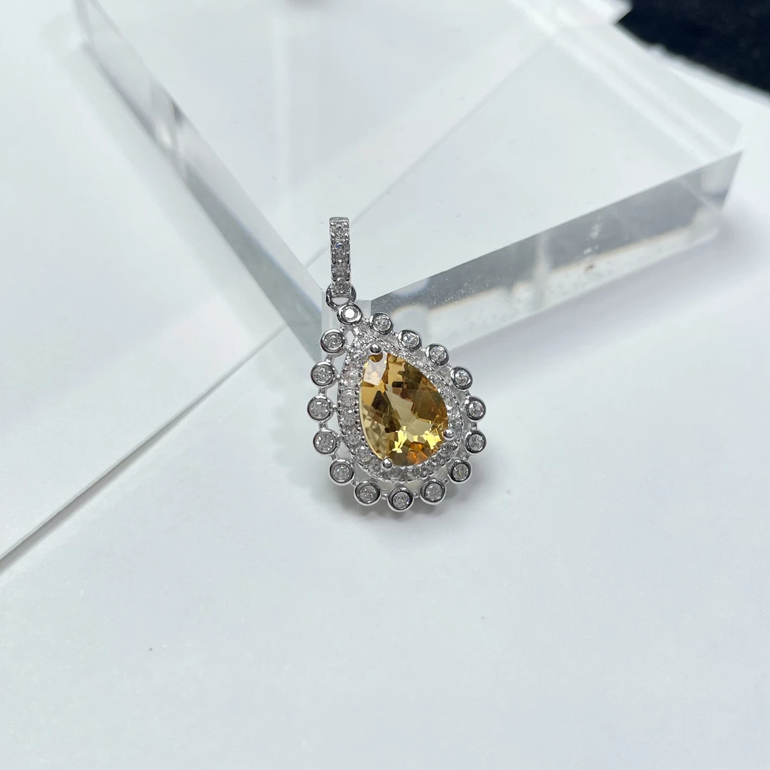 新品破价 金丝雀黄水晶10*7mm吊坠s925   KT25021517