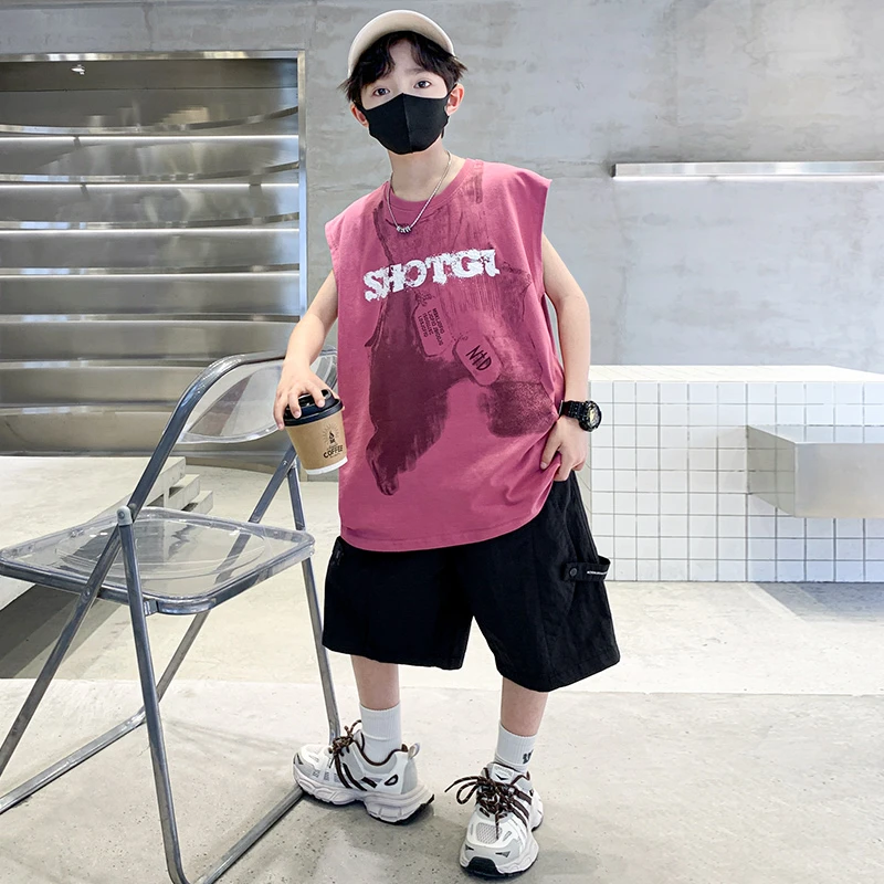 儿童装男童夏装套装2025新款夏季运动中大童无袖款男孩夏款酷帅潮