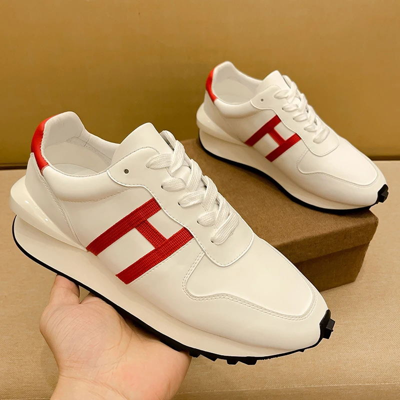 2025年潮流新款H男士厚底真皮质感高级小白鞋欧洲站时尚爆款潮牌