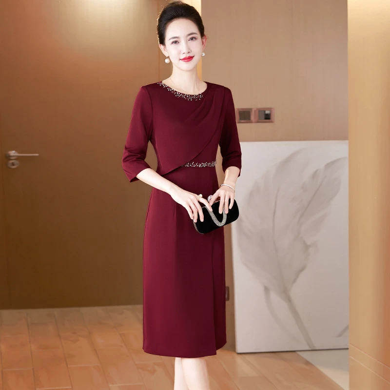 春秋款新款婚礼礼服秋冬妈妈装阔太太气质高端大气显瘦连衣裙