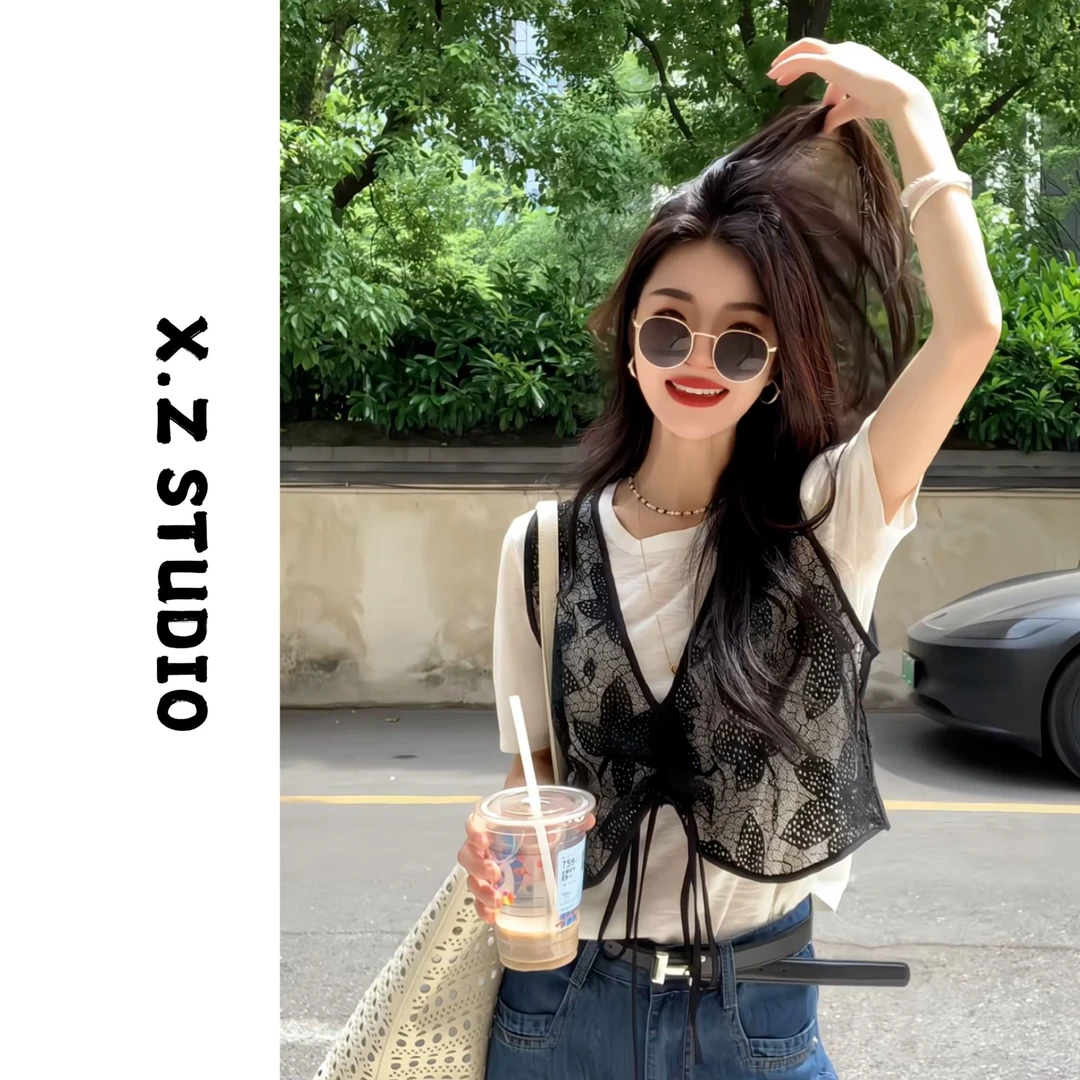 X.ZHEN【提花网纱上衣】新款休闲百搭上衣T恤显瘦设计款假两件短袖