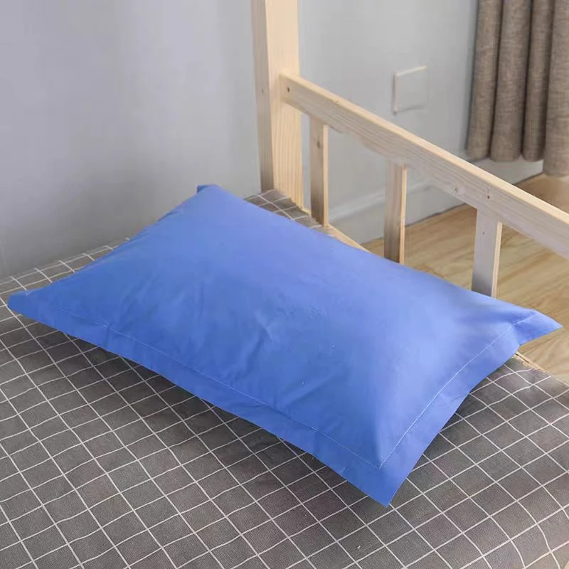 100%纯棉枕头套学生宿舍枕套蓝色单个全棉枕套对装枕芯罩（不起球）