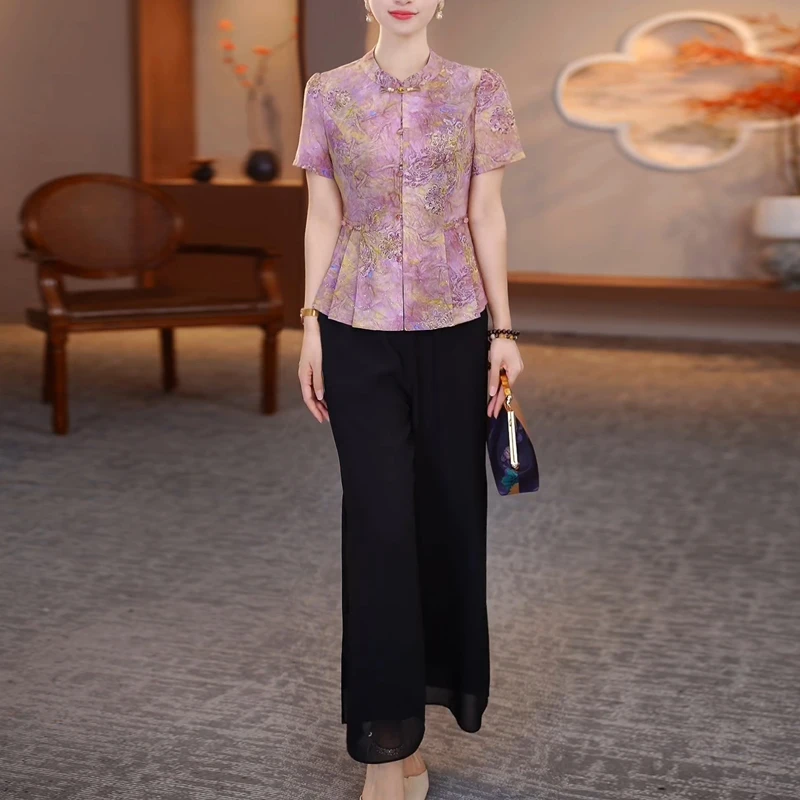 高级时尚优雅新中式国风套装2025年夏季新款中老年减龄遮肚俩件套
