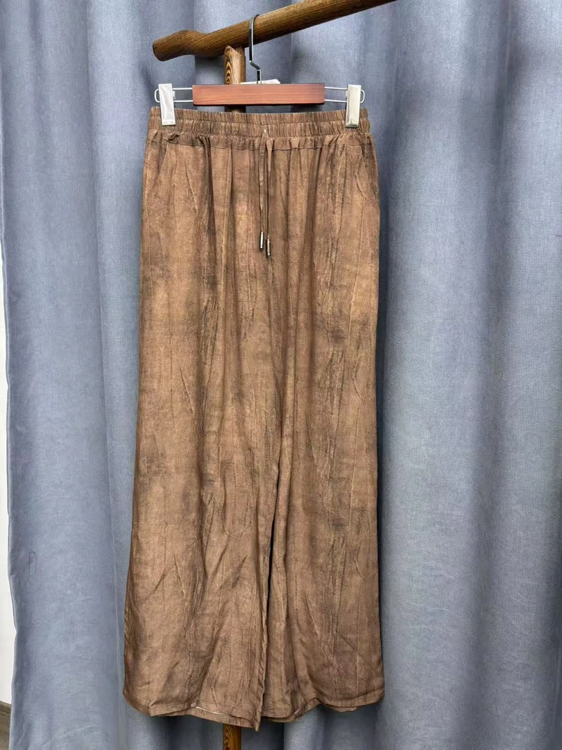 （瑕疵）夏季新款简约百搭宽松桑蚕丝直筒长裤女F362