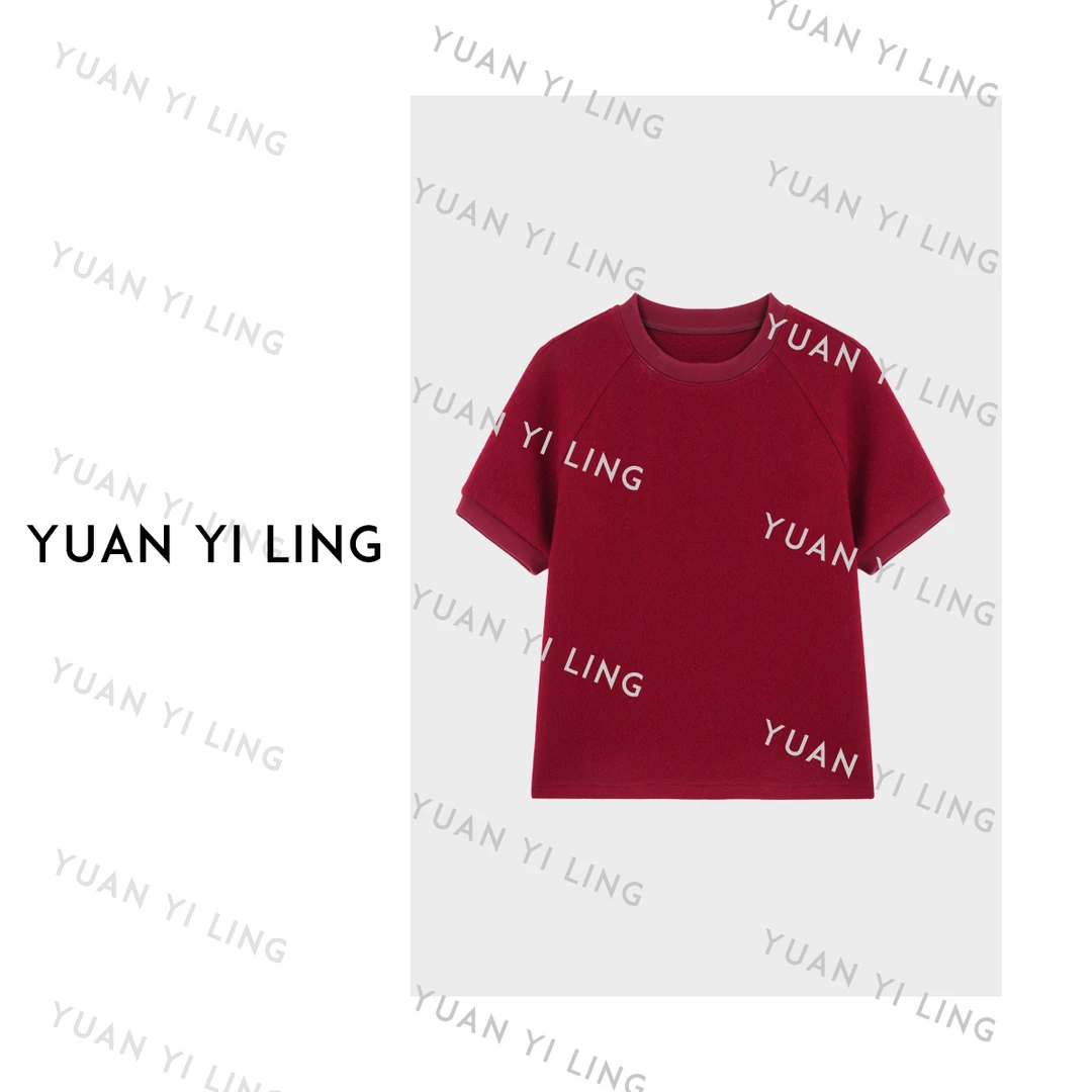 袁艺灵【ins美学】绵羊毛极简设计感多巴胺短袖针织上衣3250