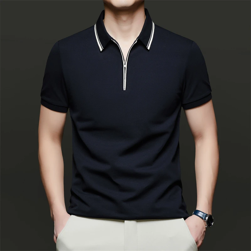 男士夏季POLO衫时尚休闲百搭纯色简约商务翻领宽松男士短袖POLO衫