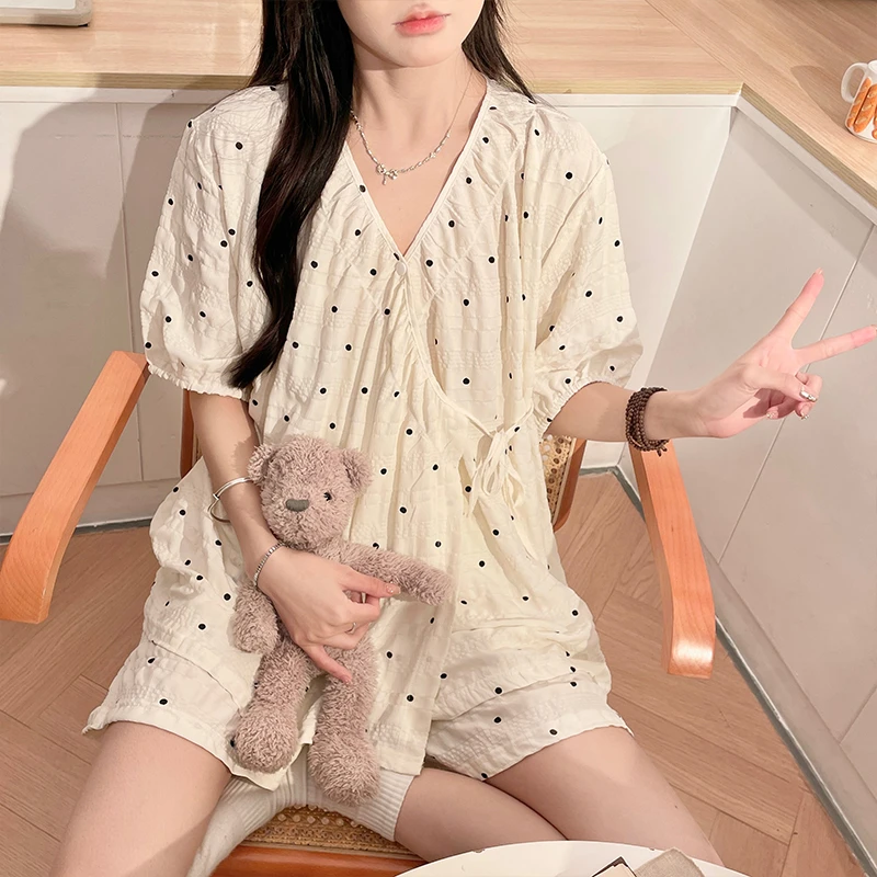 孕妇短袖短裤夏季薄款云朵棉和服睡衣产后家居服大码月子服哺乳装