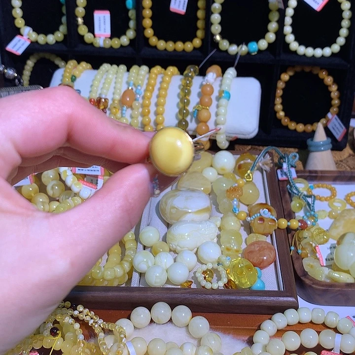 琥珀手链未镶嵌蜜蜡戒指单个