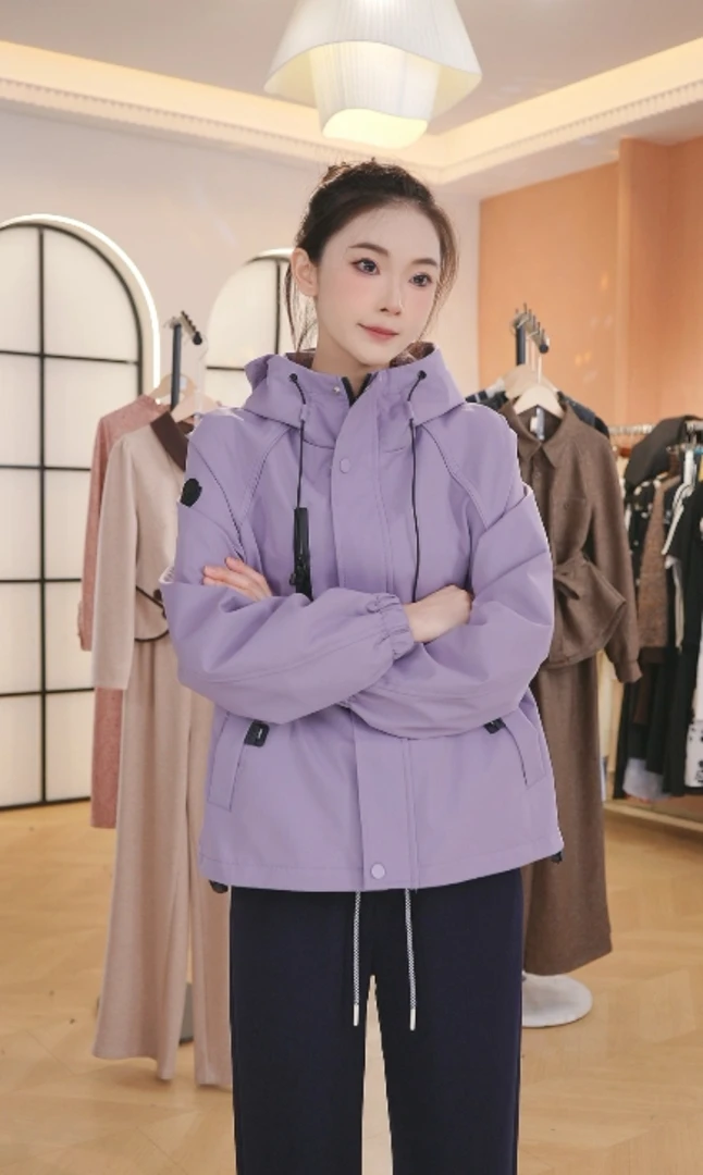 F3055韩系休闲连帽冲锋衣外套秋季新款抽绳设计宽松显瘦夹克上衣