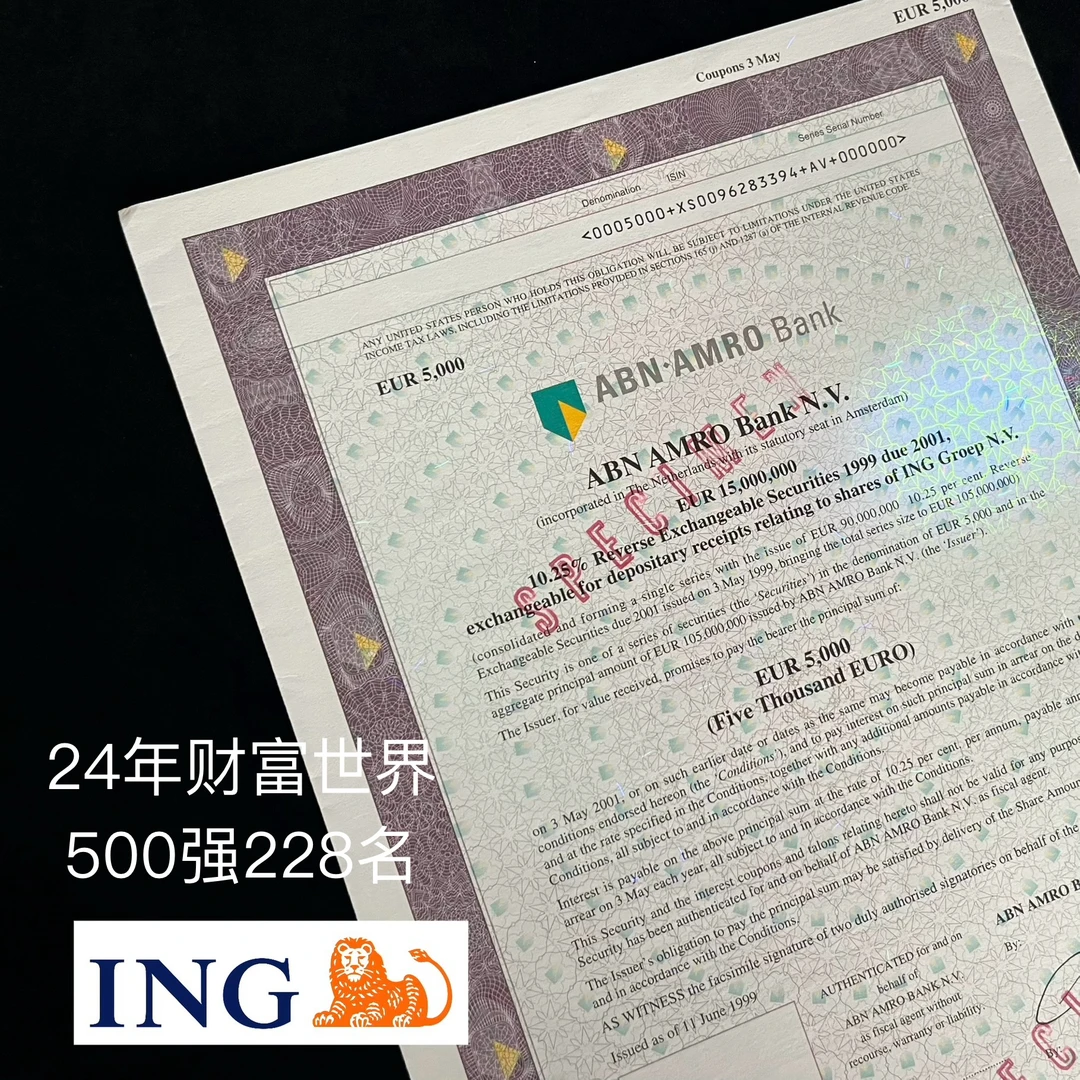 荷兰国际集团纸质股票(欧美大型综合金融保险服务公司)