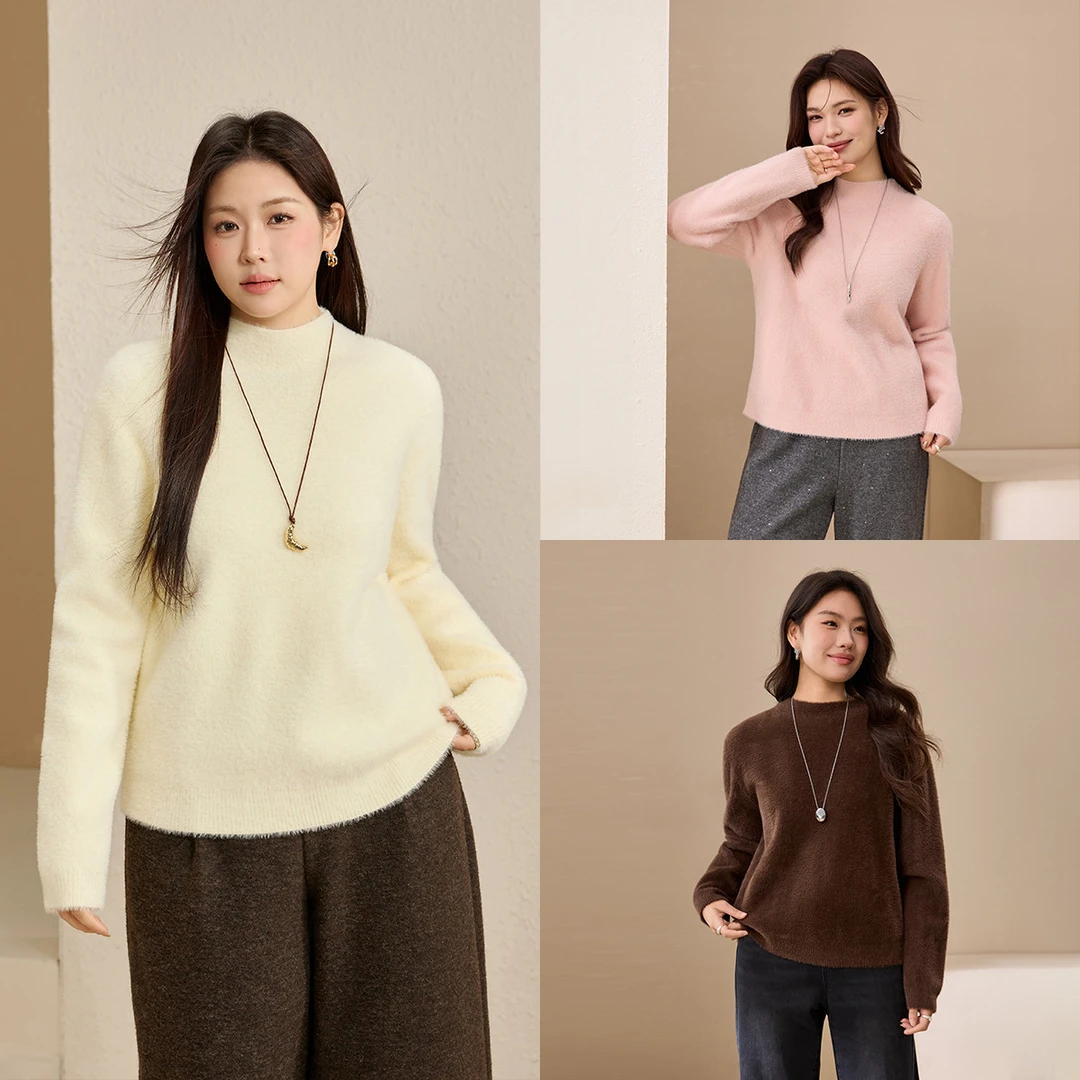 【云朵慕斯】纤莉秀大码女装慵懒风仿水貂半高领上衣QK4932+QK4927