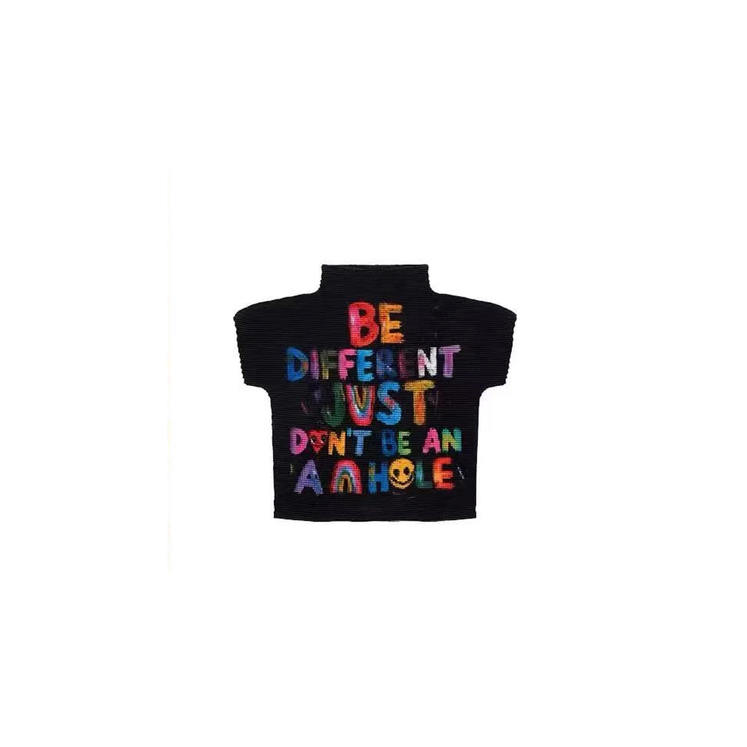 卡麦酱-QXJ 涂鸦字母褶皱上衣 19918