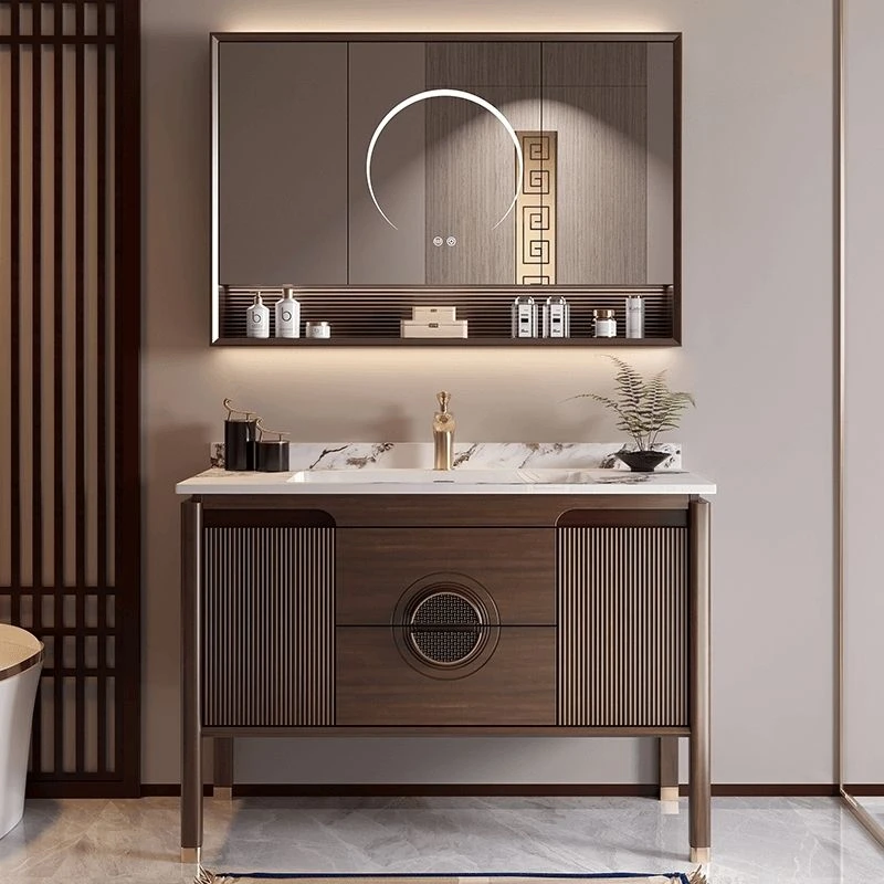 2025新款中古风乌金木烤漆智能落地式浴室柜卫生间洗漱台卫浴组合