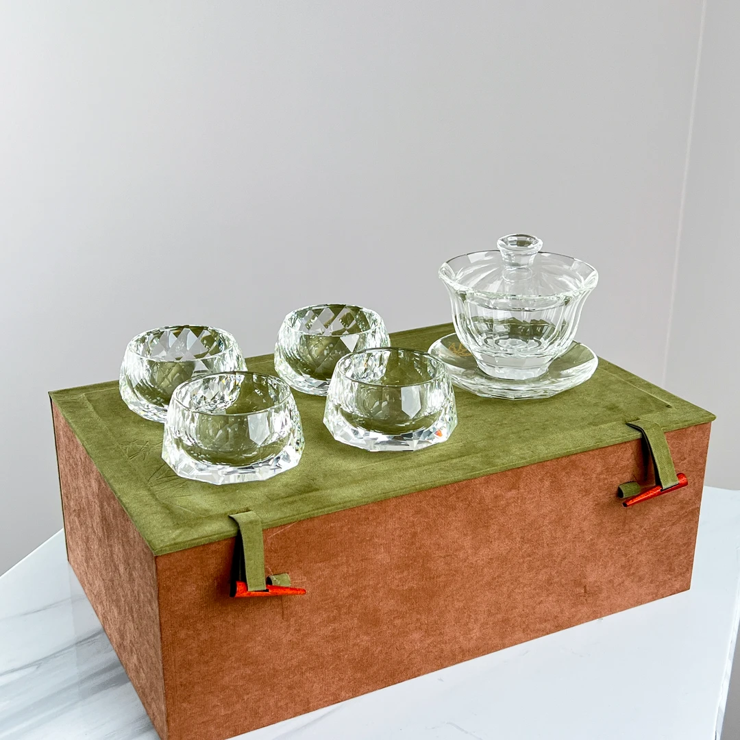 巴比特美学【潘大师三彩+四杯茶杯】极简现代顶奢手工水晶琉璃艺术