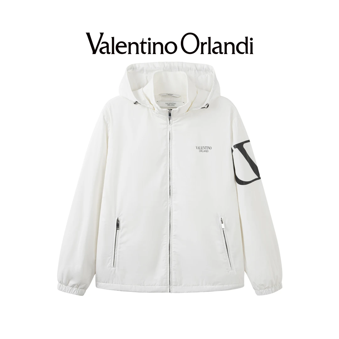 Valentino orlandi男士秋冬B版时尚百搭印花logo连帽棉服外套