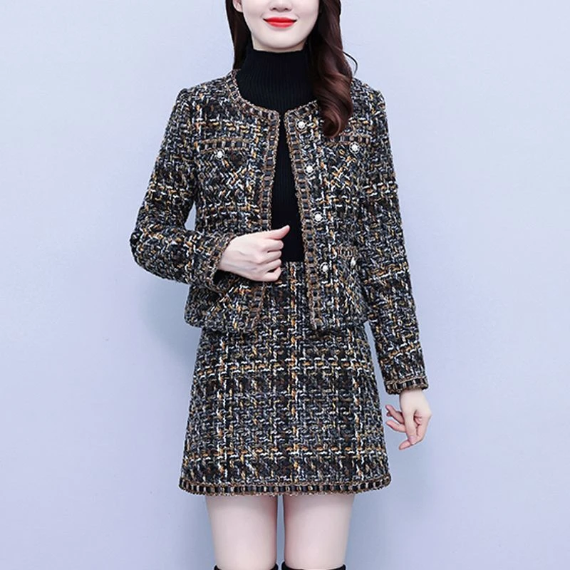 哥弟阿玛施正品【断码】微胖穿搭秋冬装小香风短外套短裙两件套宽