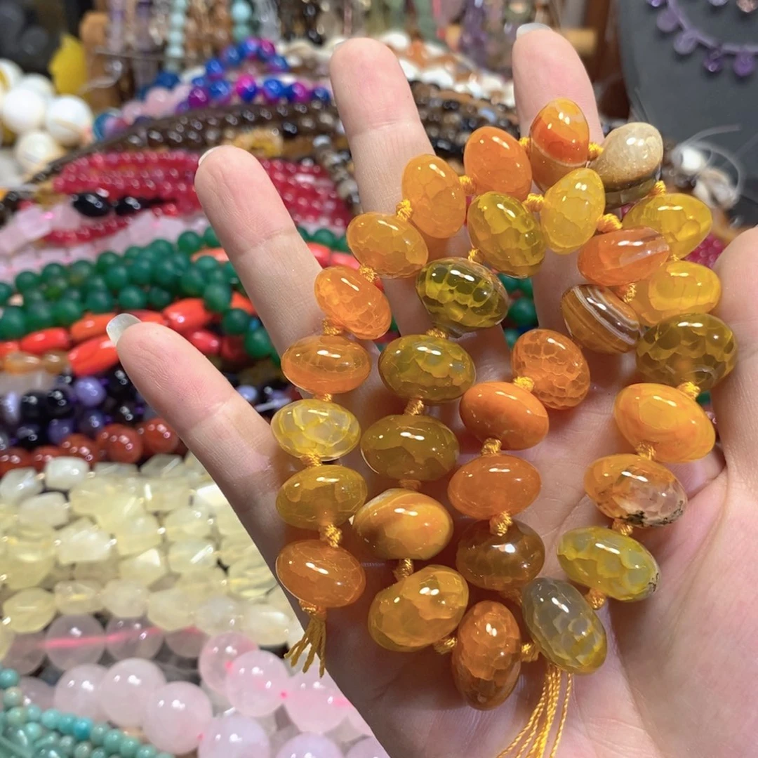 玛瑙/玉髓未镶嵌珠宝半成品龙鳞玛瑙一条卡16_18mm