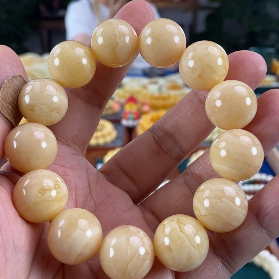 琥珀未镶嵌珠宝奇石18白花蜡同料串45.73