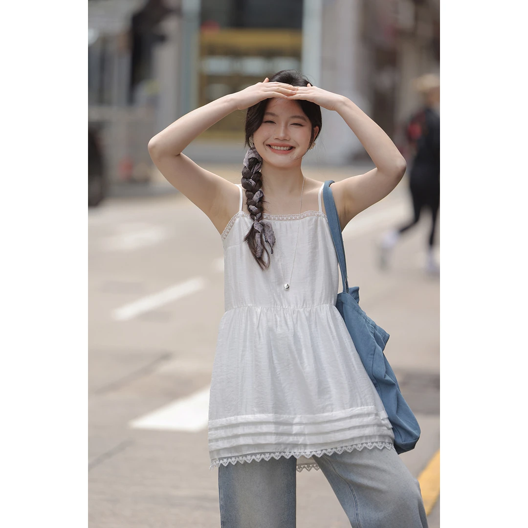 柏林频道！公主殿下的蕾丝甜美中长吊带连衣裙WQ52333