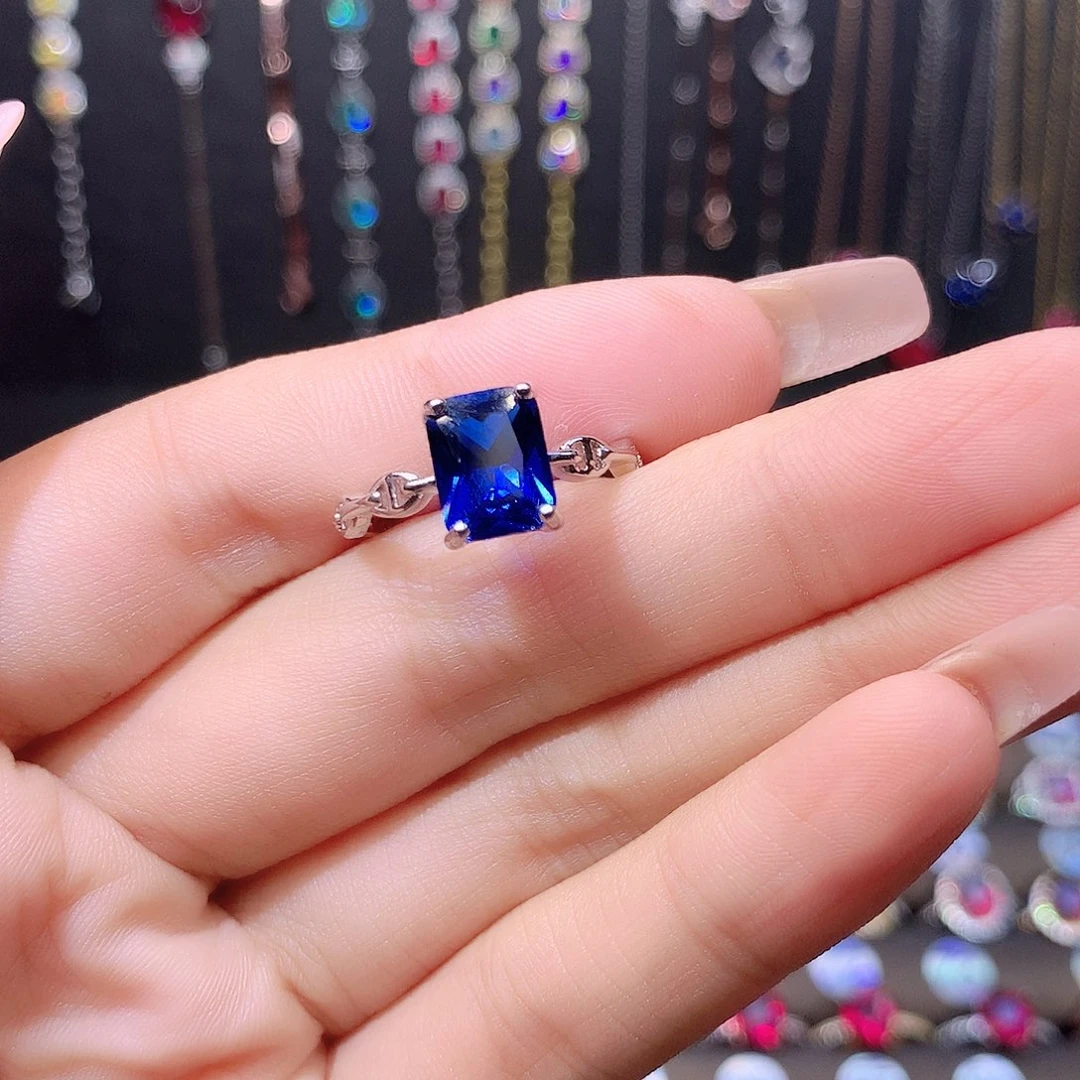 蓝宝石戒指银S925镶嵌白79