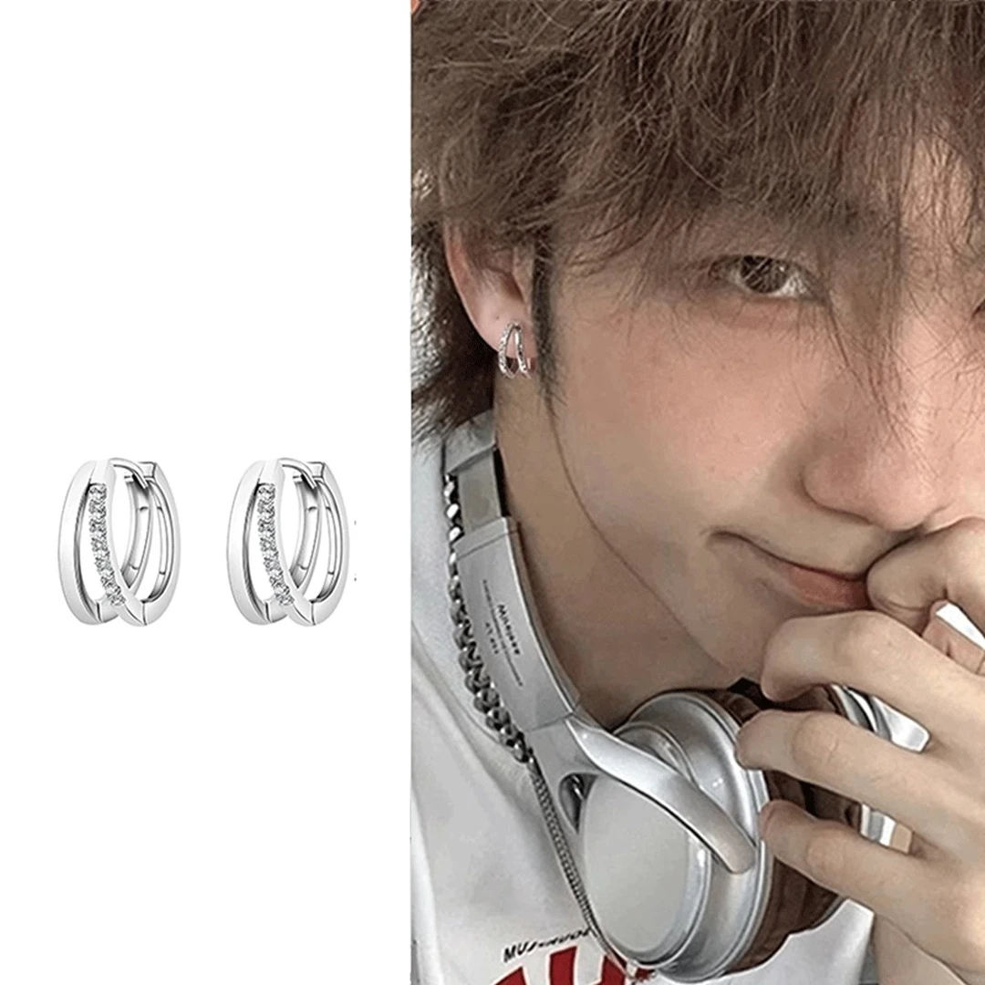 合金耳饰 双层耳环男士高级感养耳洞耳圈简约冷淡风新款潮男耳扣