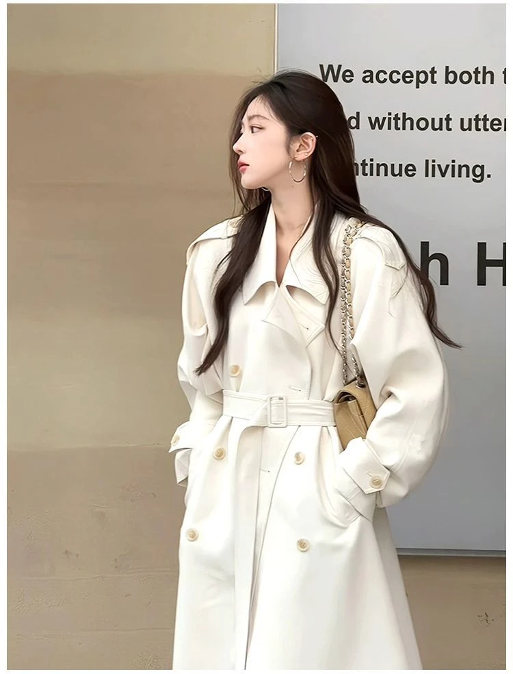 现货赵露思同款白色翻领气质高级感垂感风衣外套2025春季大衣