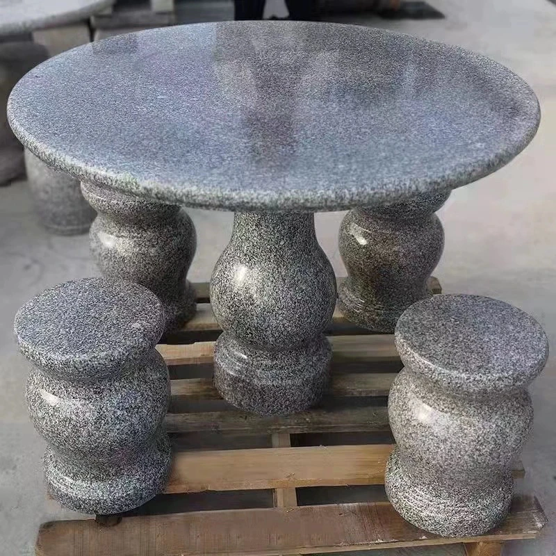 花岗岩芝麻灰一米一桌六凳