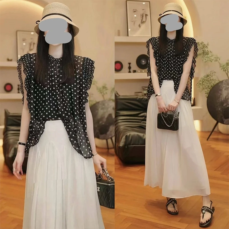 夏季穿搭一整套女2025新款时尚减龄雪纺上衣气质显瘦半身裙两件套