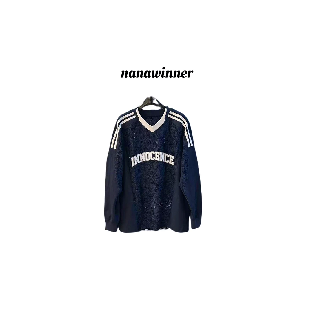 nanawinner-【慵懒周末】小众设计镂空字母拼接落肩袖T恤