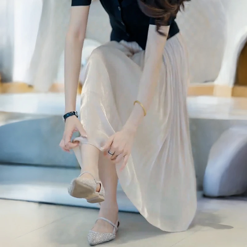 琉璃纱冰丝半身裙女士2025年夏季新款中长款薄款纱裙a字大摆裙子