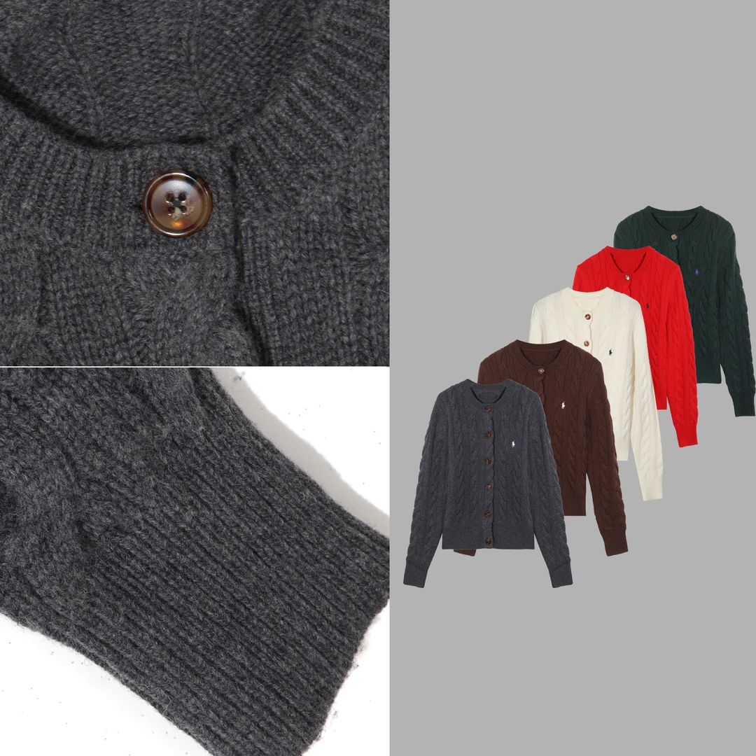 凯特丝蓓1178#【保罗】经典小马刺绣麻花开衫外套