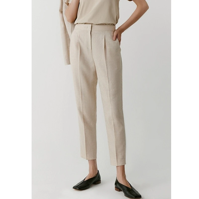 原单非市面货！液氨亚麻单褶锥型休闲裤C450