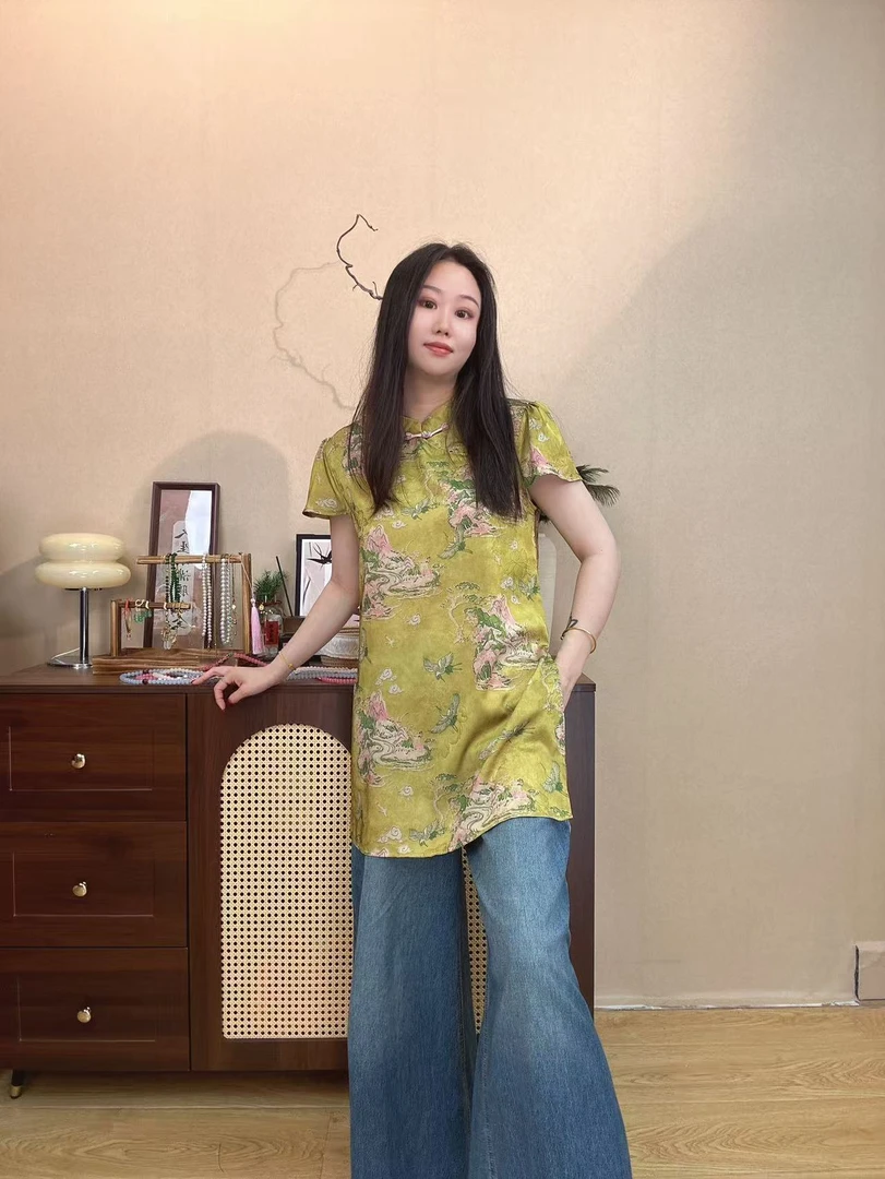 【澜公子9149】黄秀*短袖春夏新款气质百搭新中式国风中长款