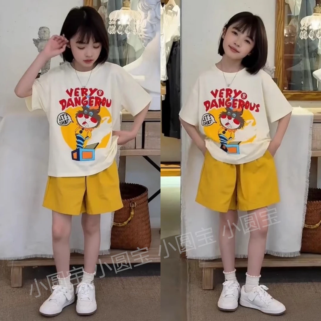 女童夏季套装2025新款女孩薄款休闲短裤子儿童夏装短袖T恤两件套